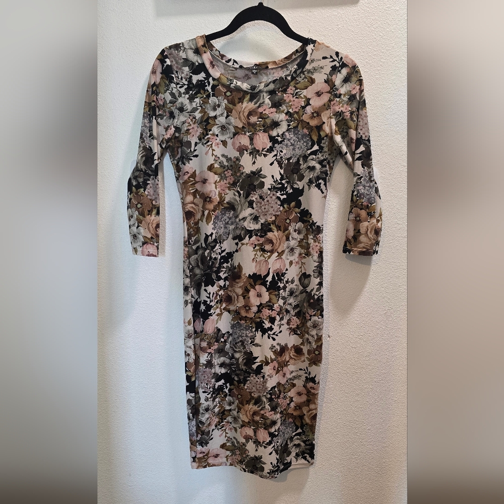 Vibe Sportsware Floral Long Sleeve Dress - Black, Cream, Mauve